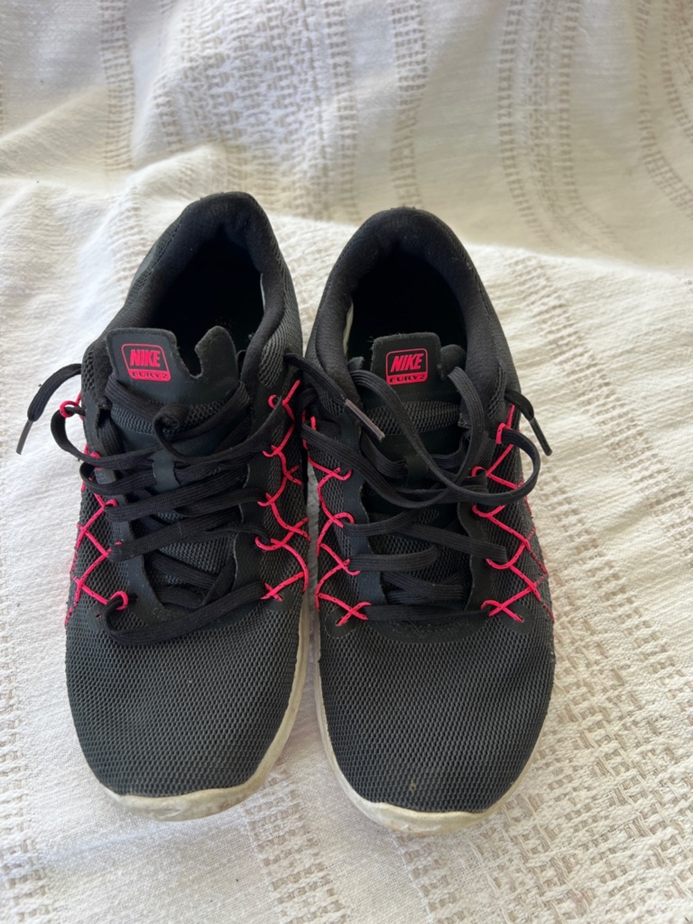 Nike Fury Flex Black Sneakers with Hot Pink Accents